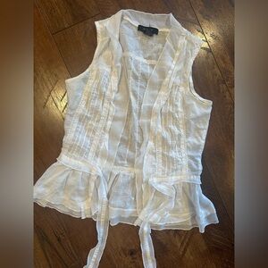 Sexy Arden White Sheer Ruched Eyelet Blouse Top Large Open Tied